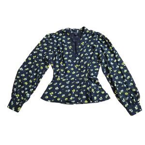 Banana Republic Womens Cottage Whimsigoth Floral Puff Sleeve Wrap Peplum Top S